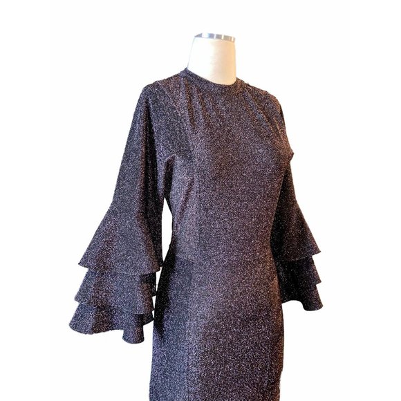 Scotch & Soda Metallic Ruffle Sheath Dress in Black X-Small New women’s cocktail - Picture 5 of 10